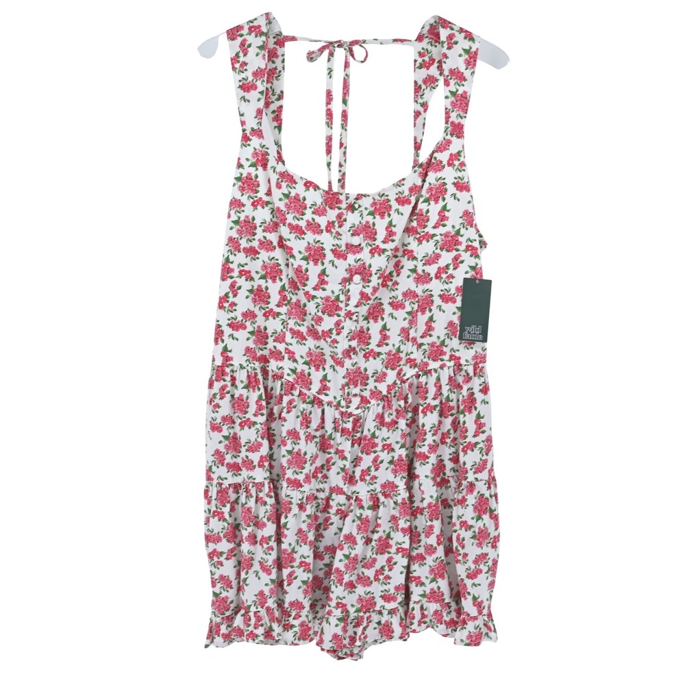 NWT Wild Fable Feminine Floral Romper White Pink Ruffle Trim Shabby Chic Whimsy
